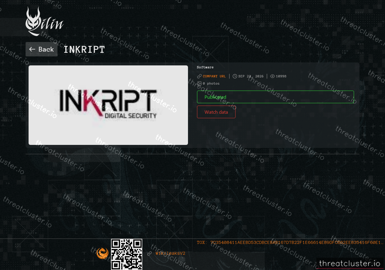 Leak-site post naming Inkript, captured by ThreatCluster