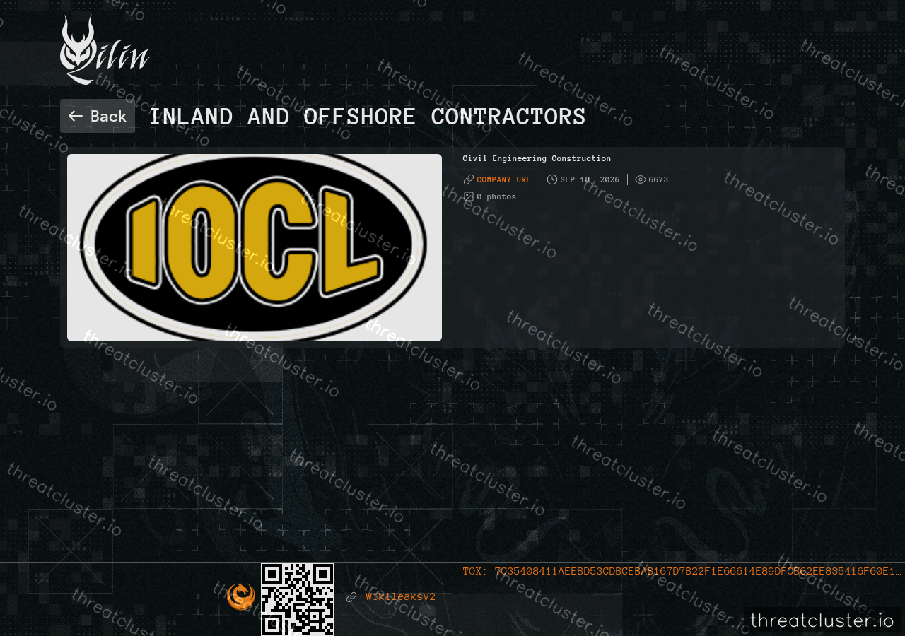 Leak-site post naming Inland and Offshore Contractors, captured by ThreatCluster