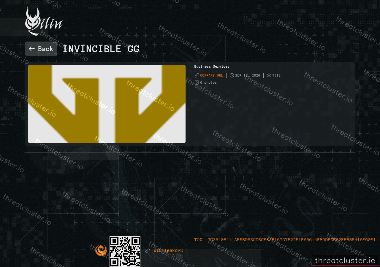 Leak-site post naming Invincible GG, captured by ThreatCluster