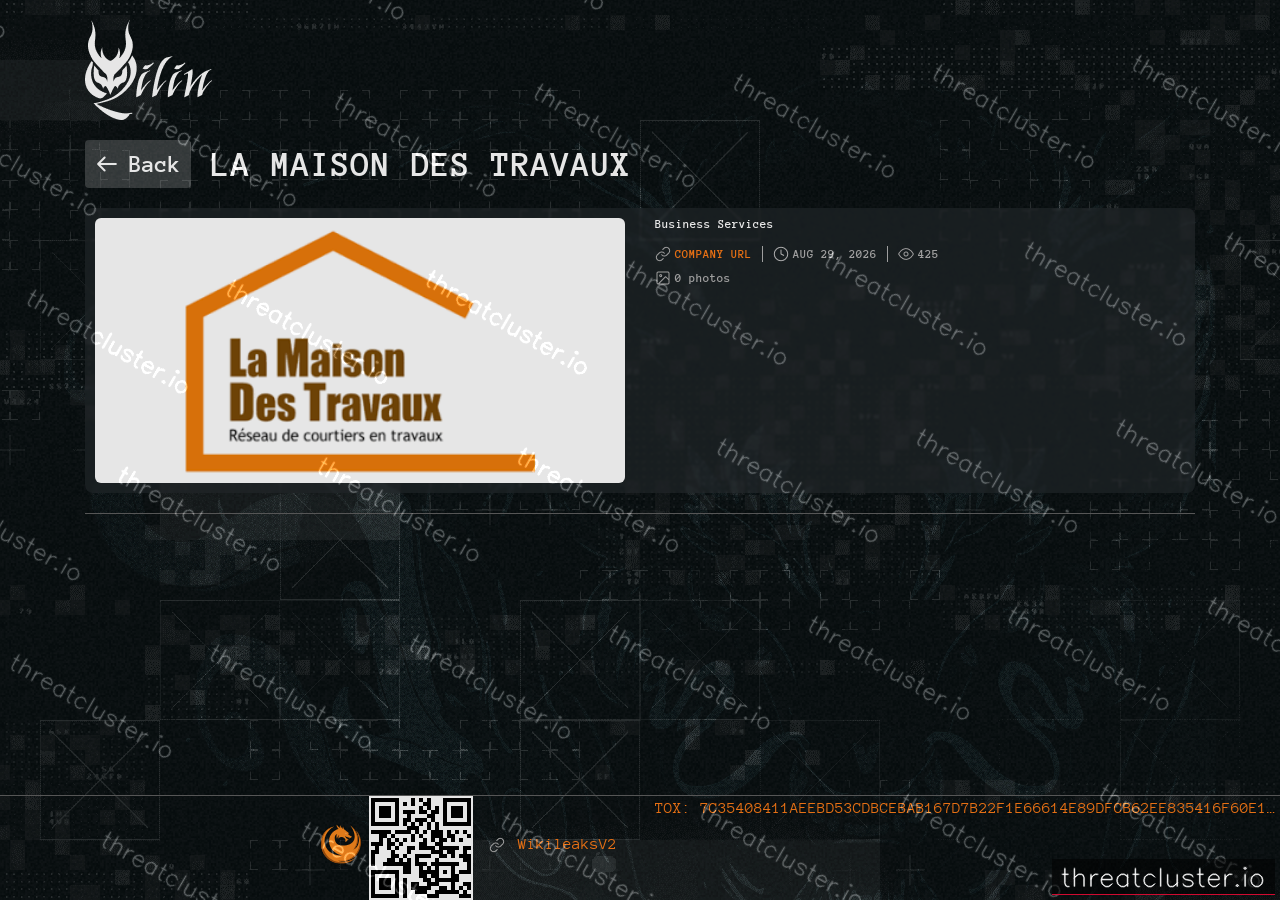 Leak-site post naming La Maison Des Travaux, captured by ThreatCluster