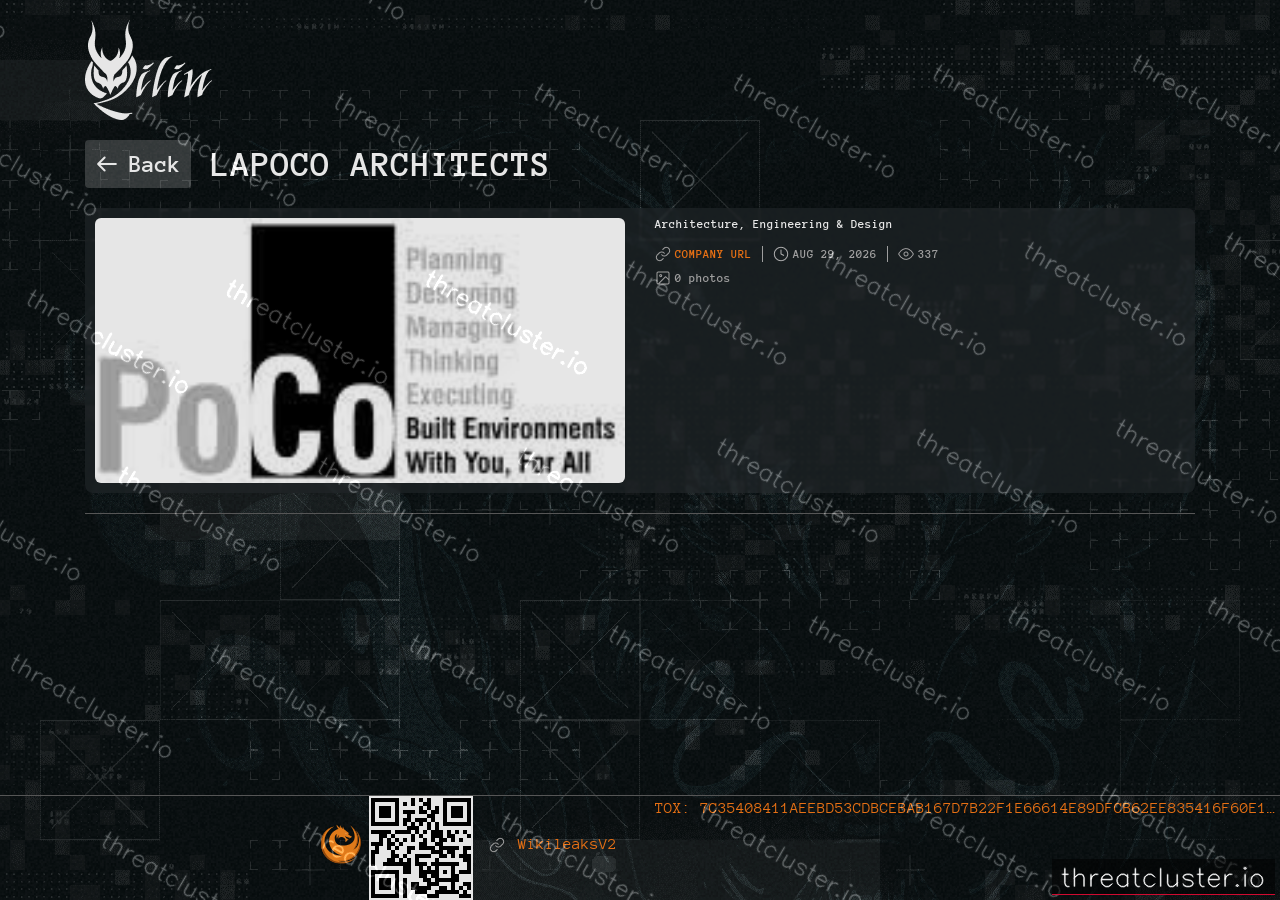 Leak-site post naming LAPoco Architects, captured by ThreatCluster
