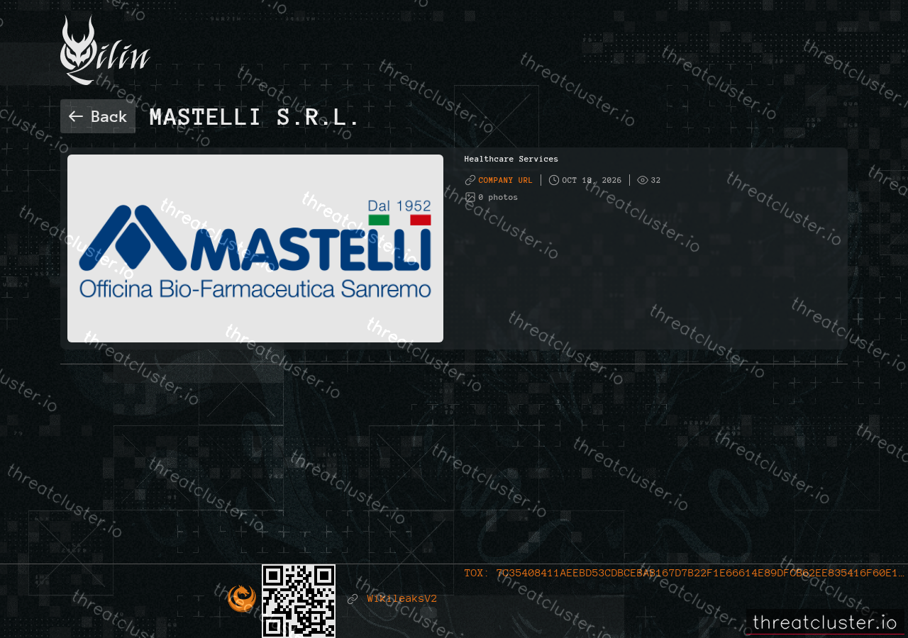 Leak-site post naming Mastelli S.r.l., captured by ThreatCluster