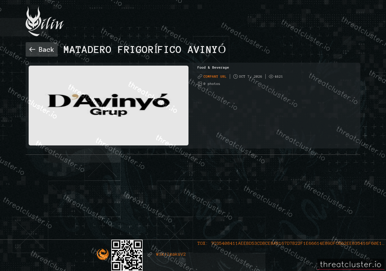 Leak-site post naming Matadero Frigorífico Avinyó, captured by ThreatCluster