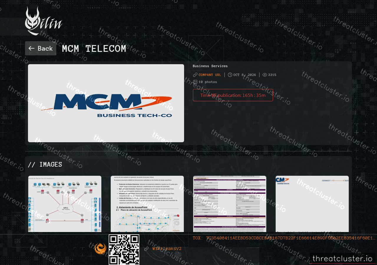 Leak-site post naming MCM Telecom, captured by ThreatCluster