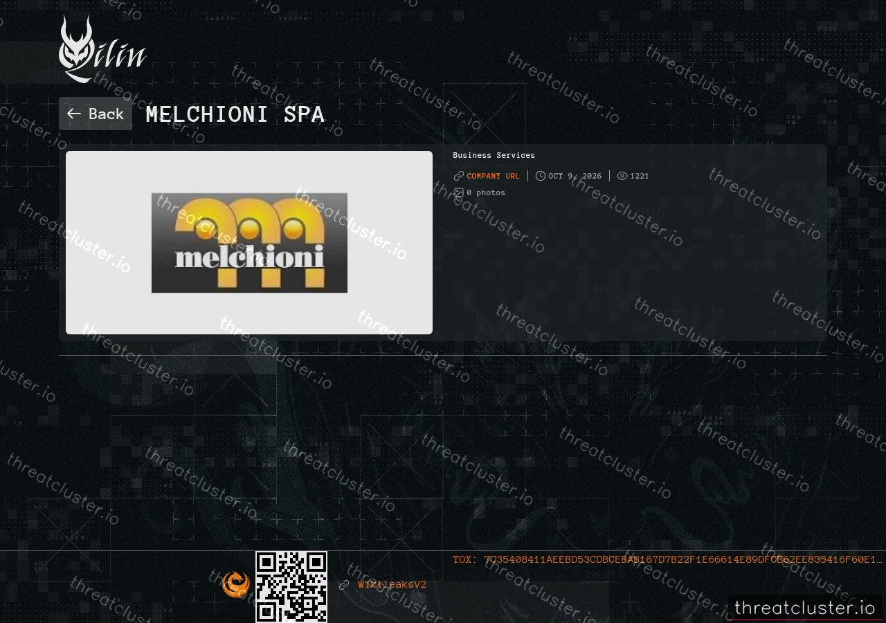 Leak-site post naming Melchioni Spa, captured by ThreatCluster