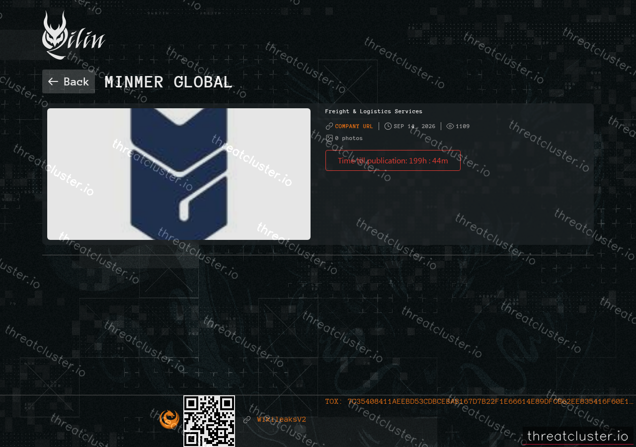 Leak-site post naming Minmer Global, captured by ThreatCluster