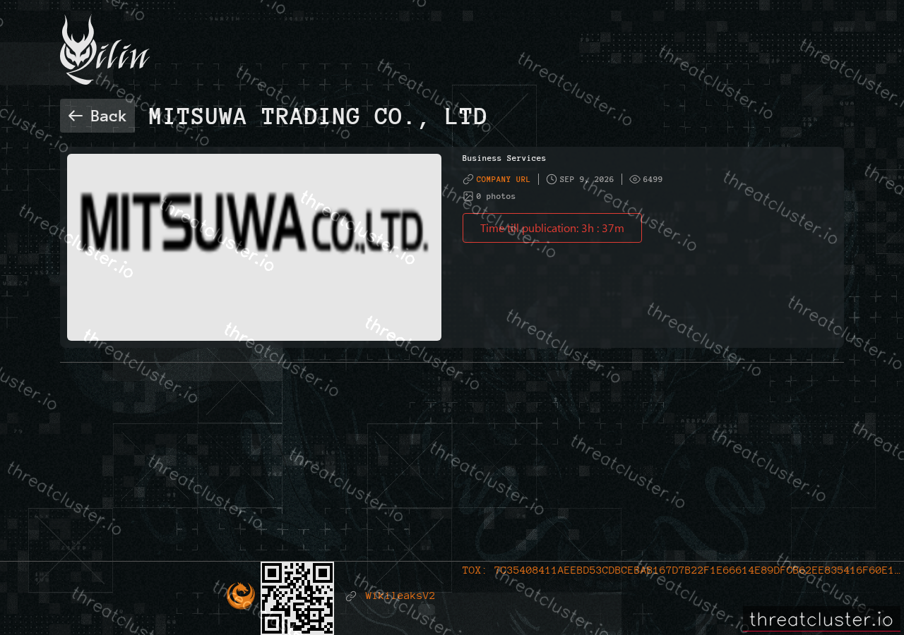 Leak-site post naming Mitsuwa Trading Co., Ltd, captured by ThreatCluster