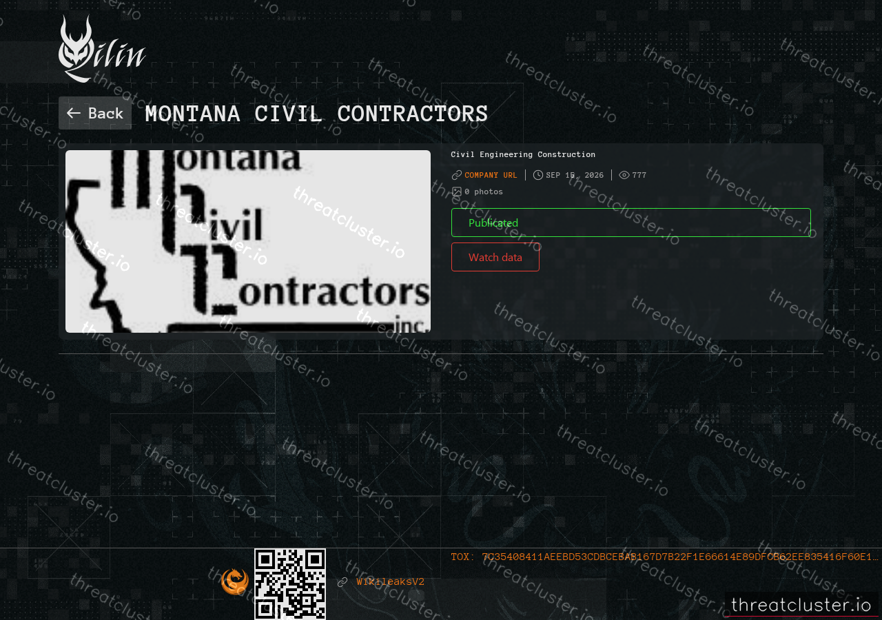 Leak-site post naming Montana Civil Contractors, captured by ThreatCluster