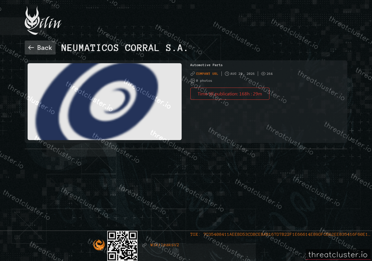 Leak-site post naming Neumaticos Corral S.A., captured by ThreatCluster
