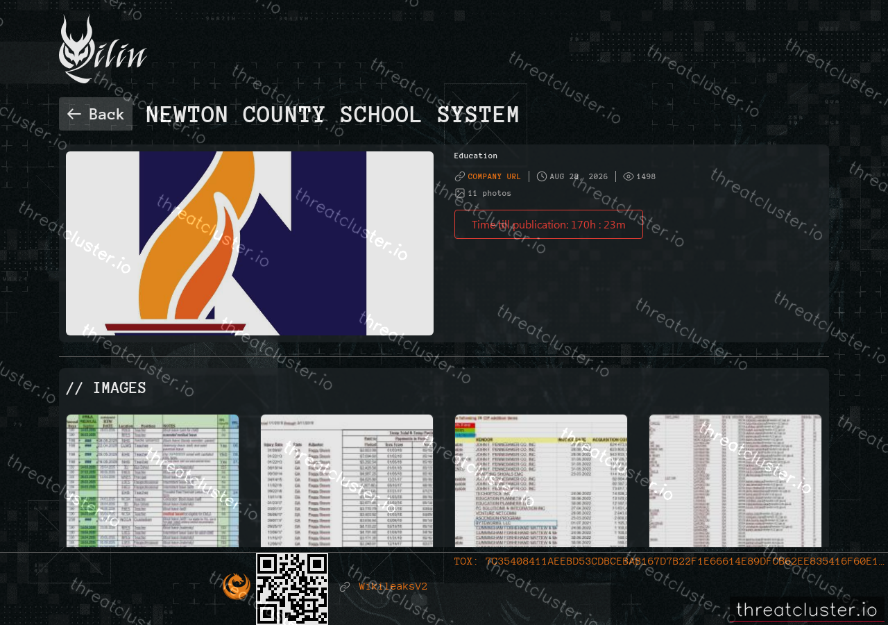 Leak-site post naming Newton County School System, captured by ThreatCluster