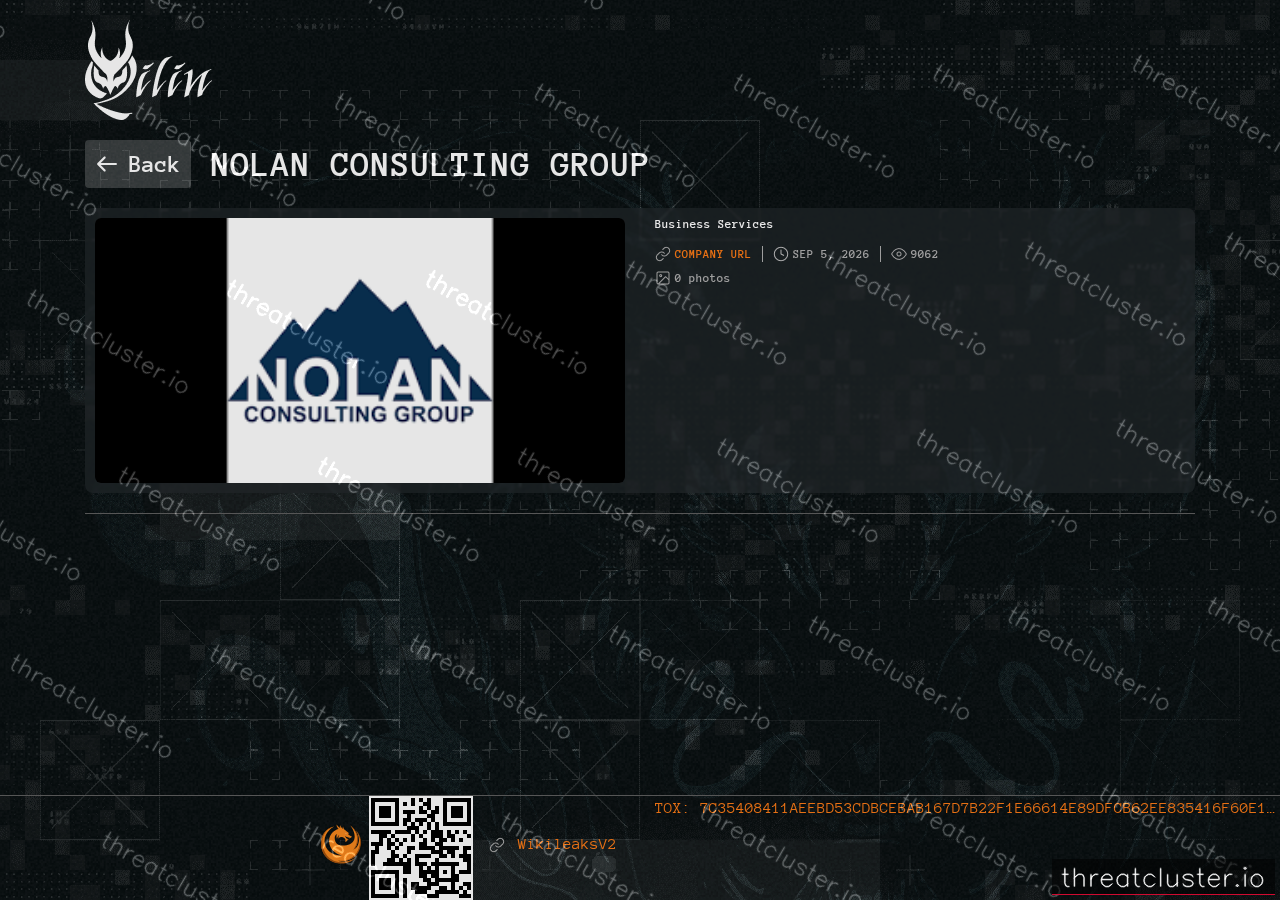 Leak-site post naming Nolan Consulting Group, captured by ThreatCluster