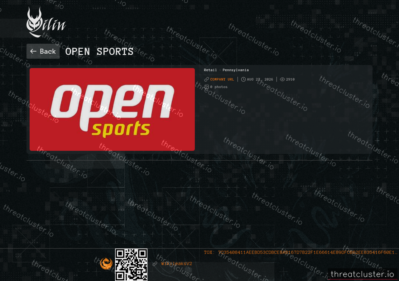 Leak-site post naming Open Sports, captured by ThreatCluster