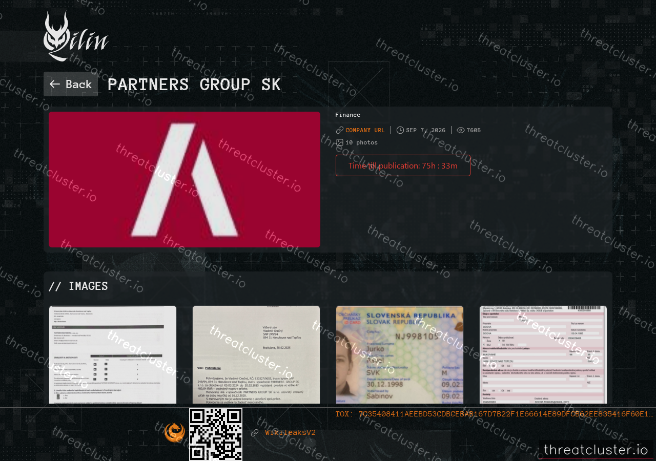 Leak-site post naming Partners Group SK, captured by ThreatCluster