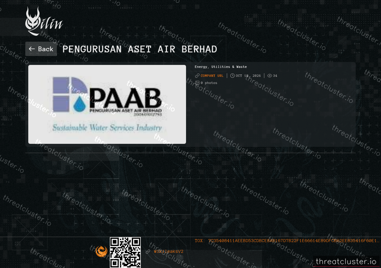 Leak-site post naming Pengurusan Aset Air Berhad, captured by ThreatCluster