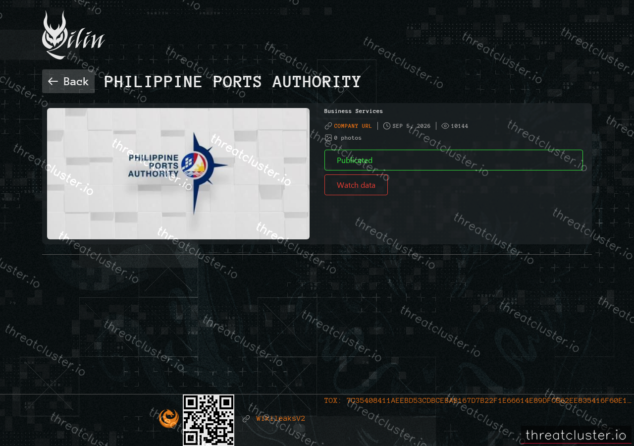 Leak-site post naming Philippine Ports Authority, captured by ThreatCluster