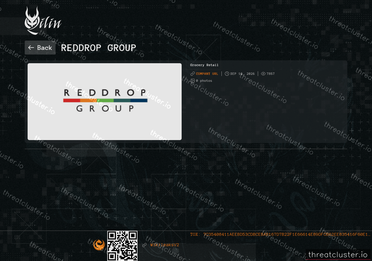 Leak-site post naming Reddrop Group, captured by ThreatCluster