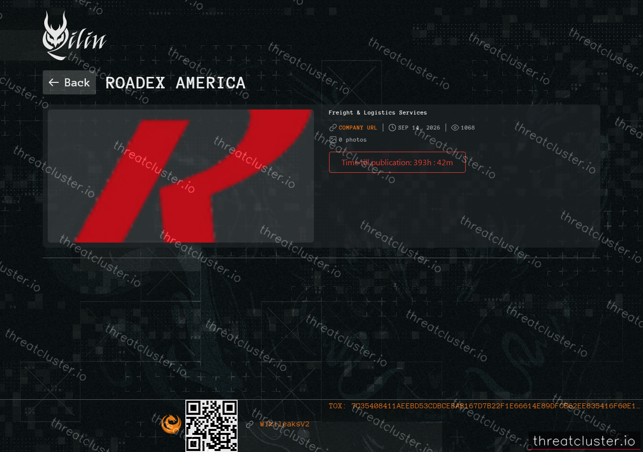 Leak-site post naming RoadEx America, captured by ThreatCluster