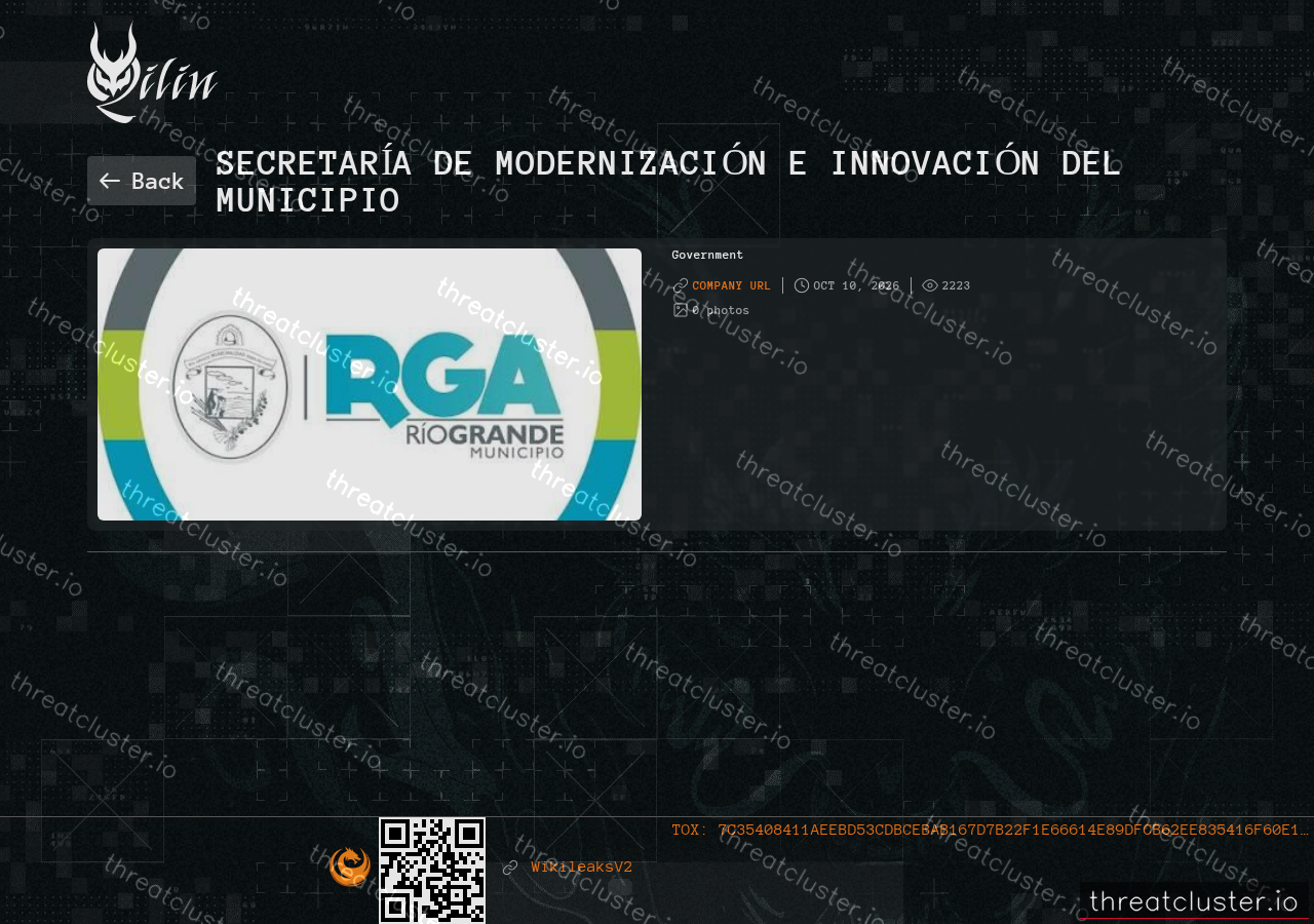 Leak-site post naming Secretaría de Modernización e Innovación del Municipio, captured by ThreatCluster