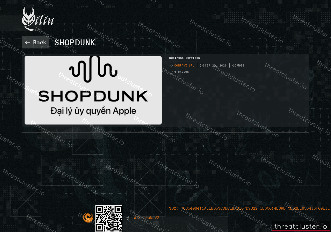 Leak-site post naming ShopDunk, captured by ThreatCluster
