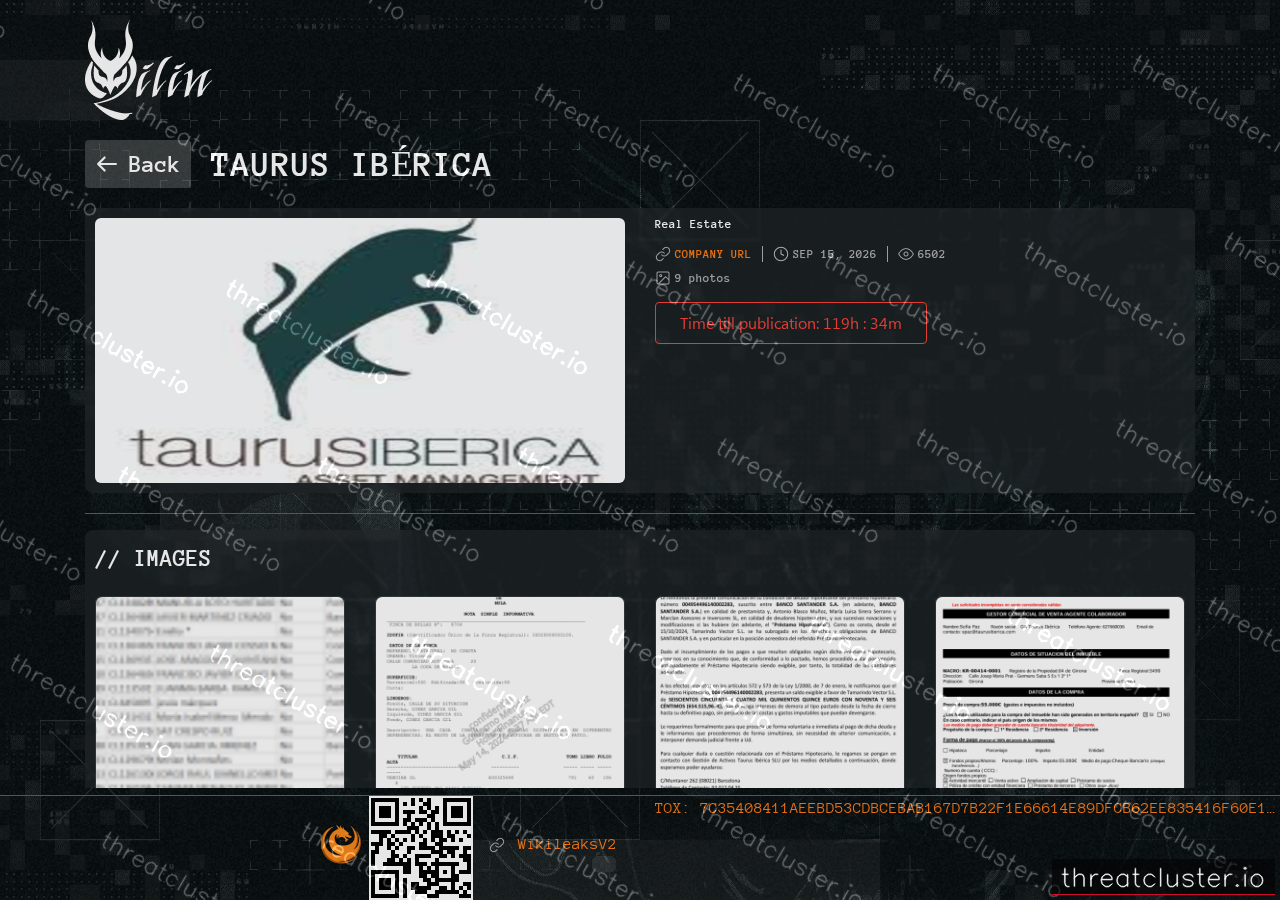 Leak-site post naming Taurus Ibérica, captured by ThreatCluster