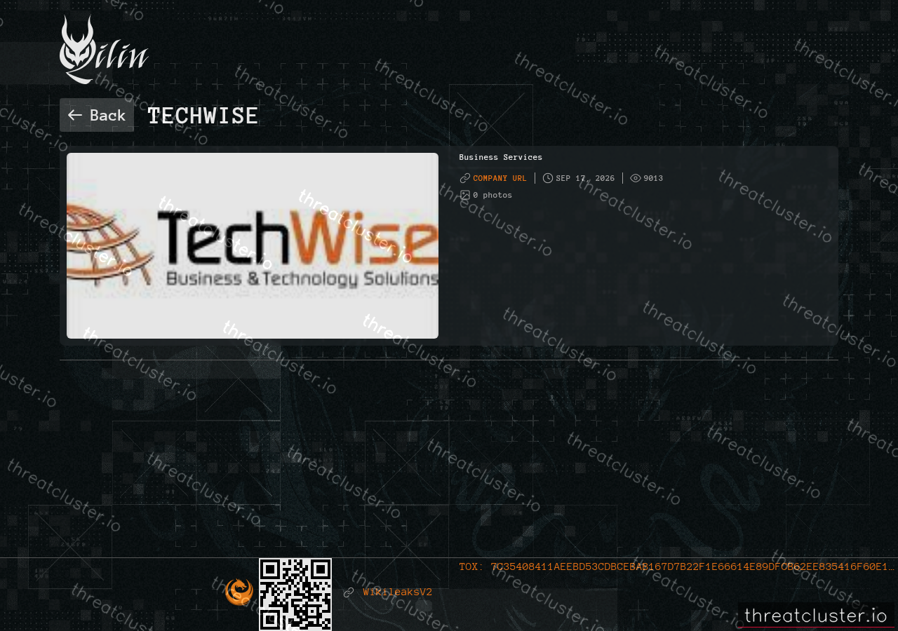 Leak-site post naming Techwise, captured by ThreatCluster