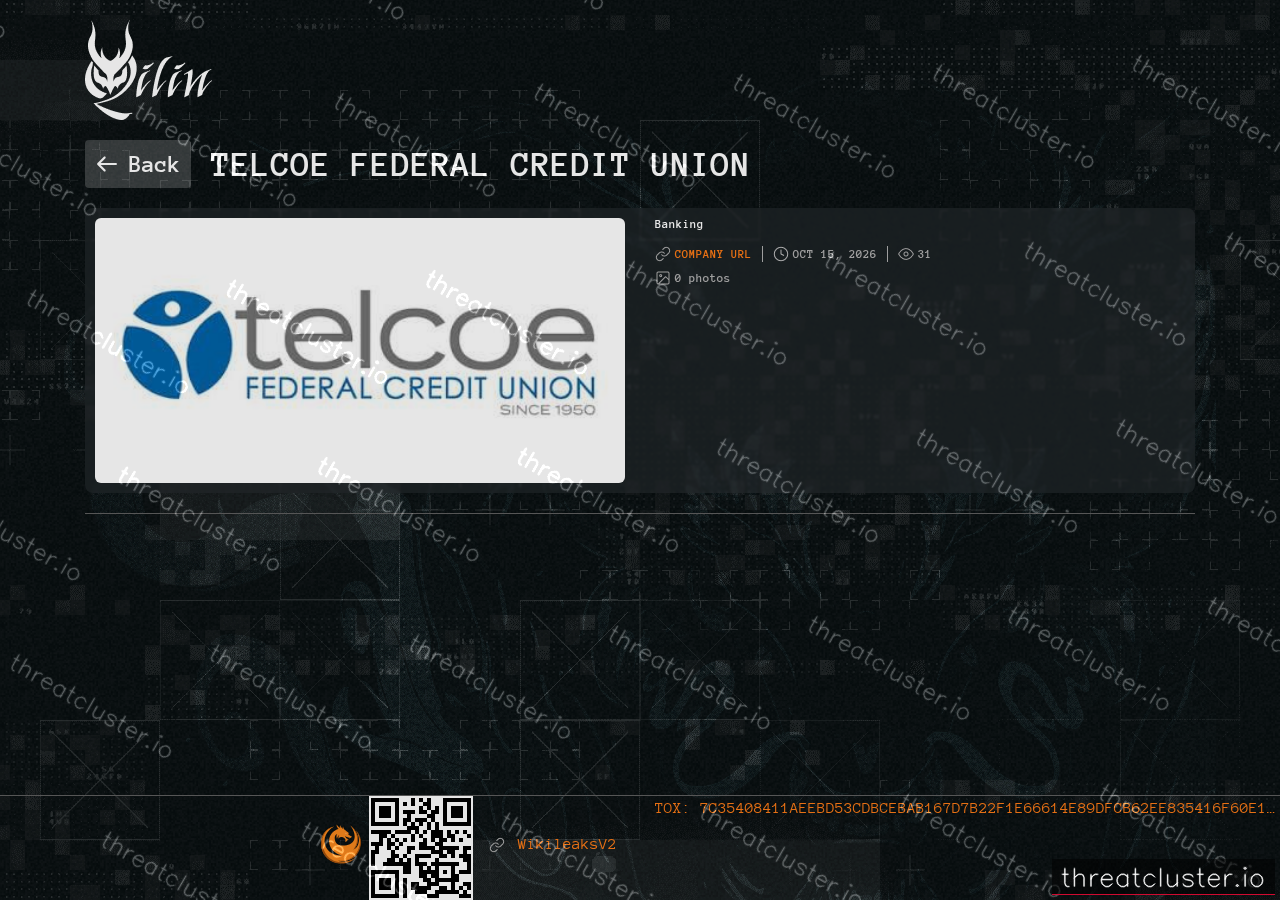 Leak-site post naming Telcoe Federal Credit Union, captured by ThreatCluster