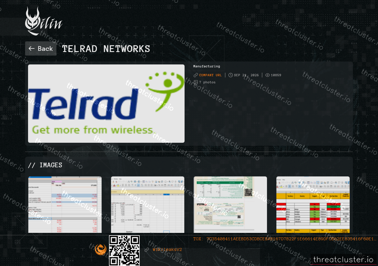 Leak-site post naming Telrad Networks, captured by ThreatCluster