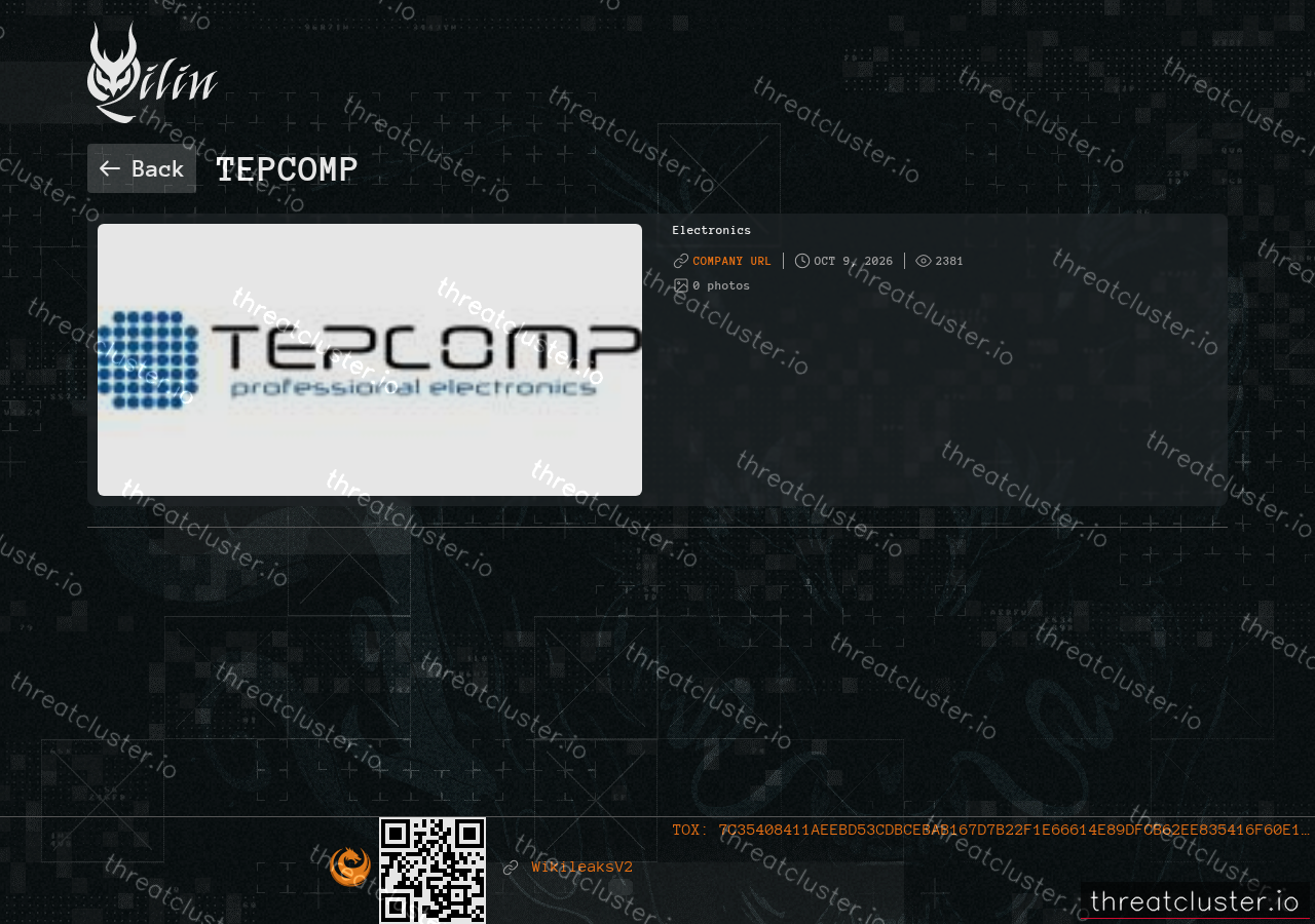 Leak-site post naming Tepcomp, captured by ThreatCluster