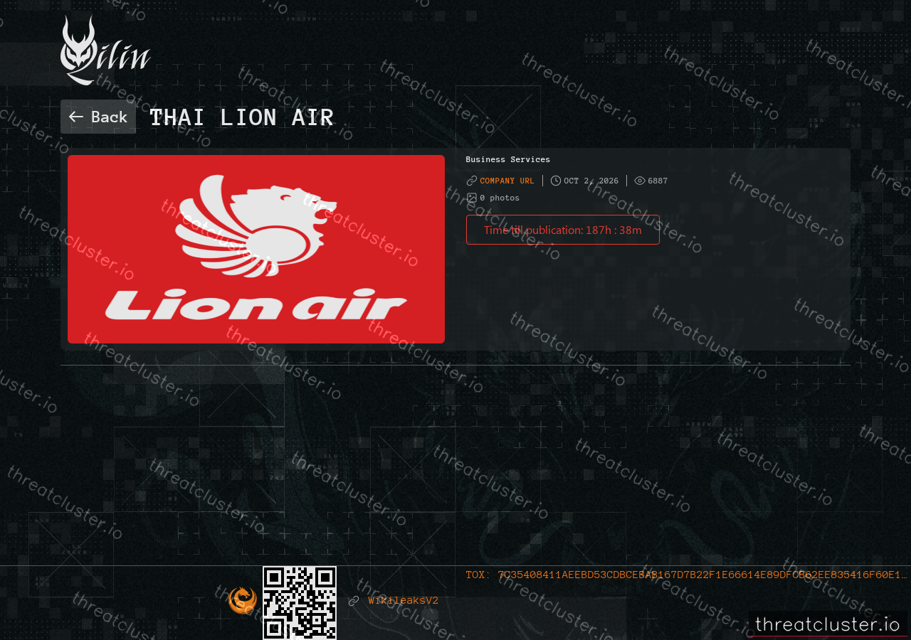 Leak-site post naming Thai Lion Air, captured by ThreatCluster