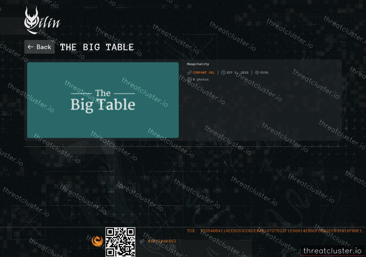 Leak-site post naming The Big Table, captured by ThreatCluster