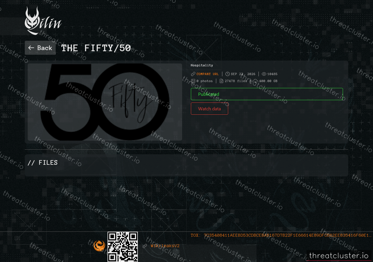 Leak-site post naming The Fifty/50, captured by ThreatCluster