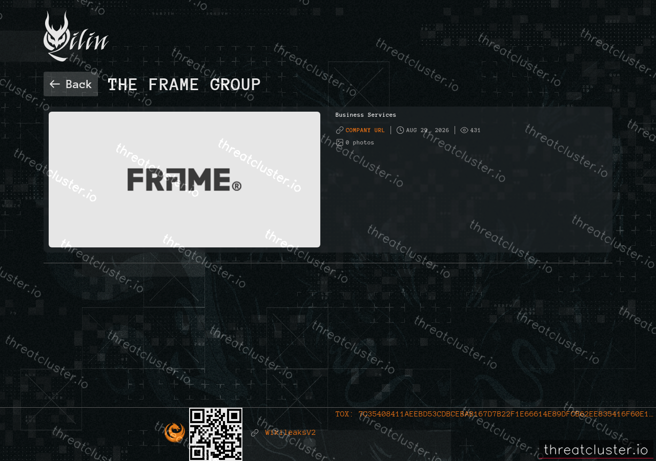 Leak-site post naming The Frame Group, captured by ThreatCluster