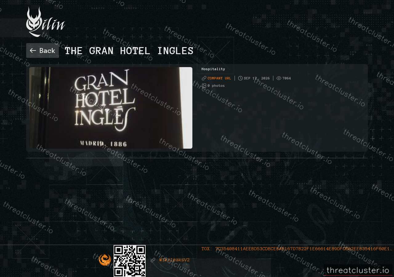Leak-site post naming The Gran Hotel Ingles, captured by ThreatCluster