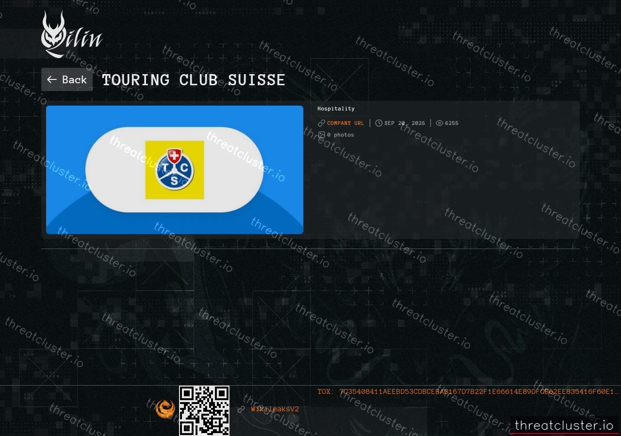 Leak-site post naming Touring Club Suisse, captured by ThreatCluster