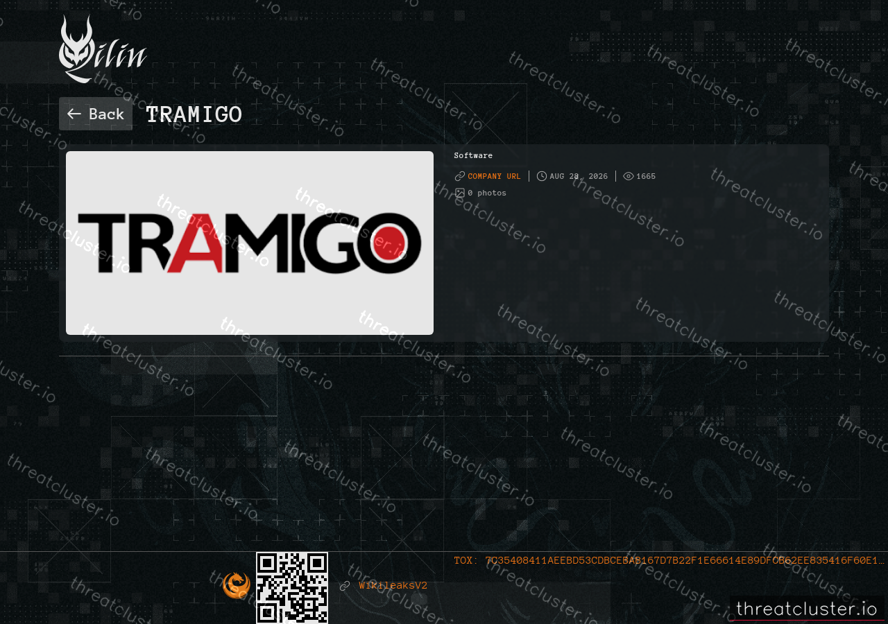 Leak-site post naming Tramigo, captured by ThreatCluster