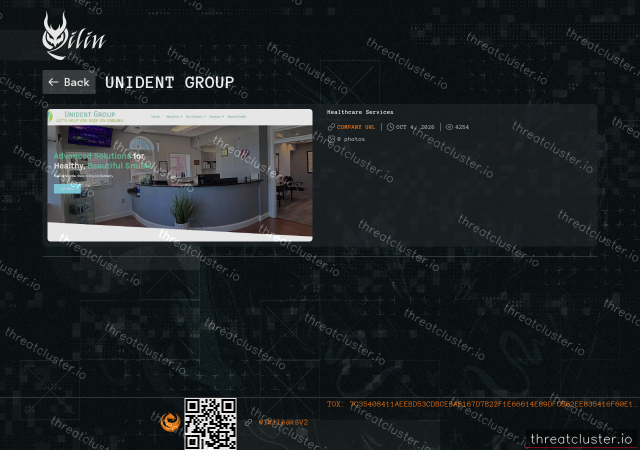 Leak-site post naming Unident Group, captured by ThreatCluster