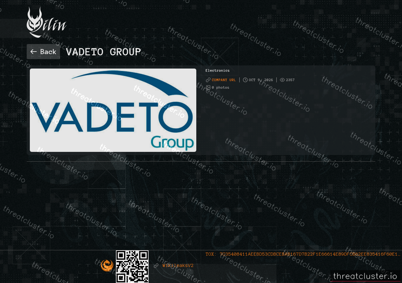 Leak-site post naming Vadeto Group, captured by ThreatCluster