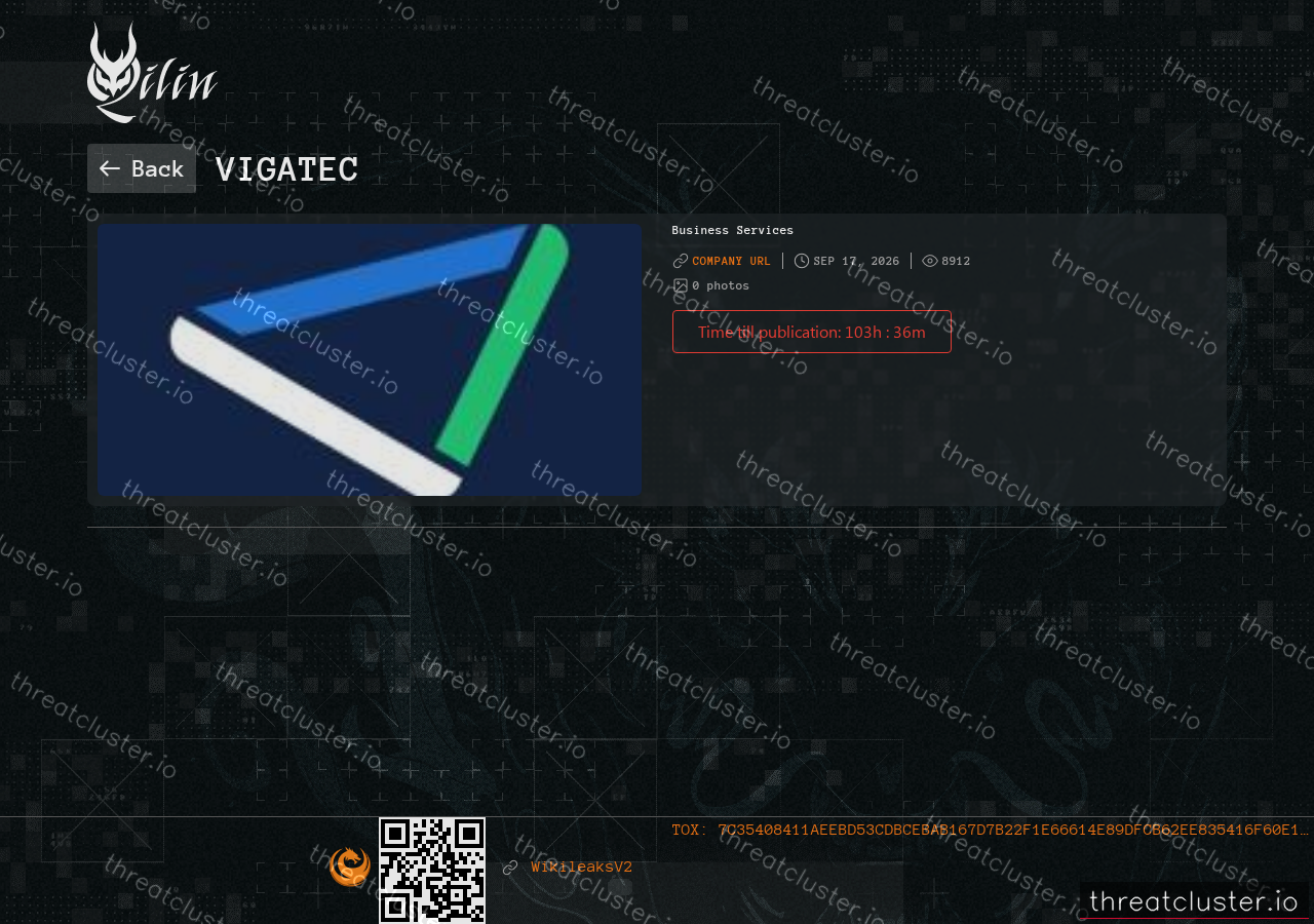 Leak-site post naming Vigatec, captured by ThreatCluster