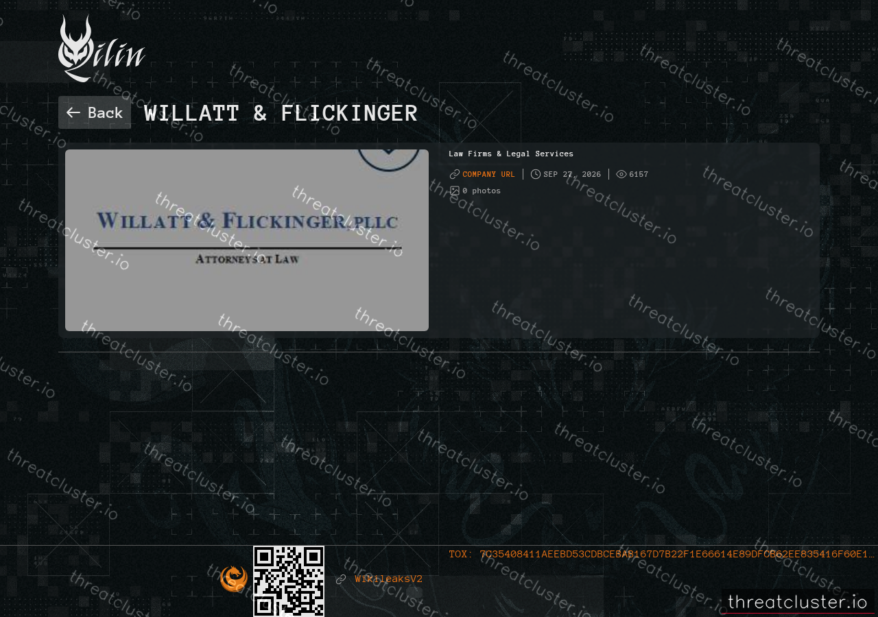 Leak-site post naming Willatt & Flickinger, captured by ThreatCluster