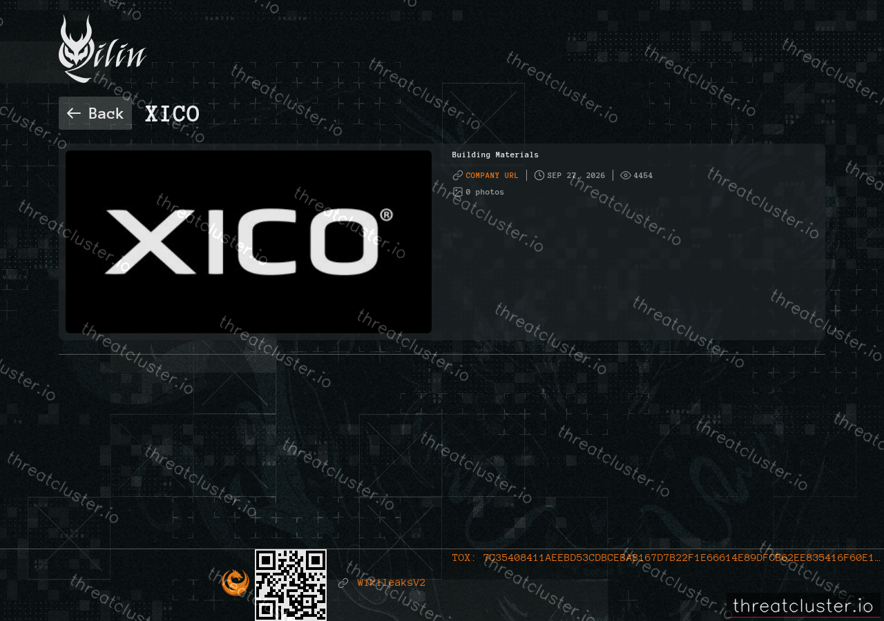 Leak-site post naming XICO, captured by ThreatCluster