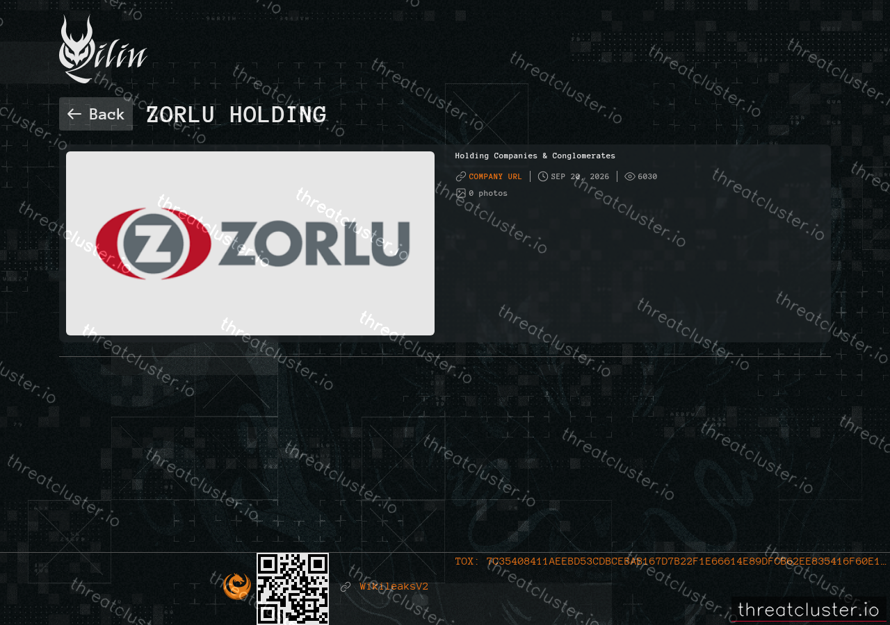 Leak-site post naming Zorlu Holding, captured by ThreatCluster