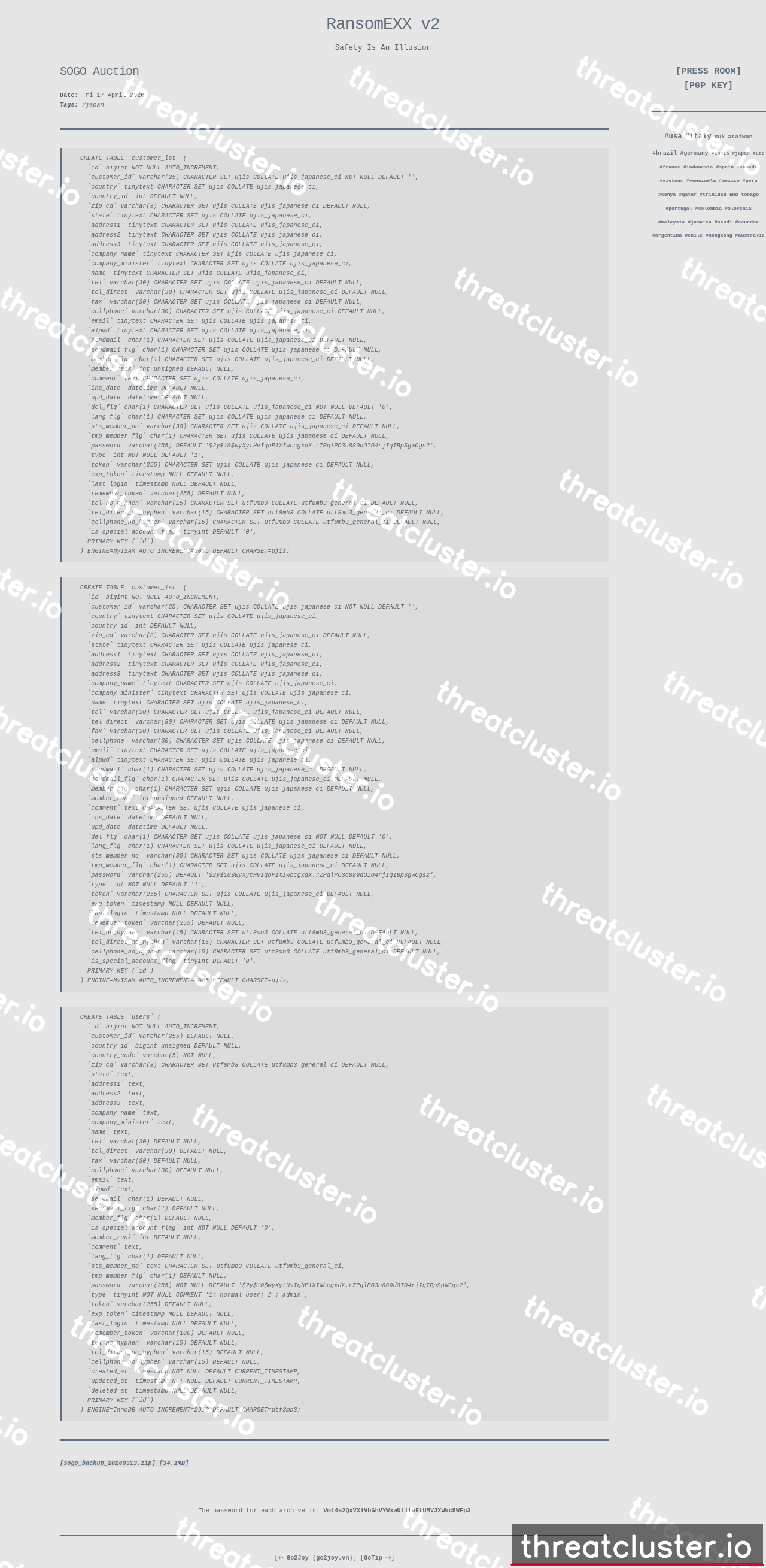 Leak-site post naming SOGO Auction, captured by ThreatCluster
