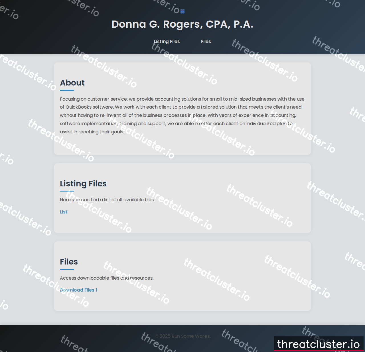 Leak-site post naming Donna G. Rogers, CPA, P.A., captured by ThreatCluster