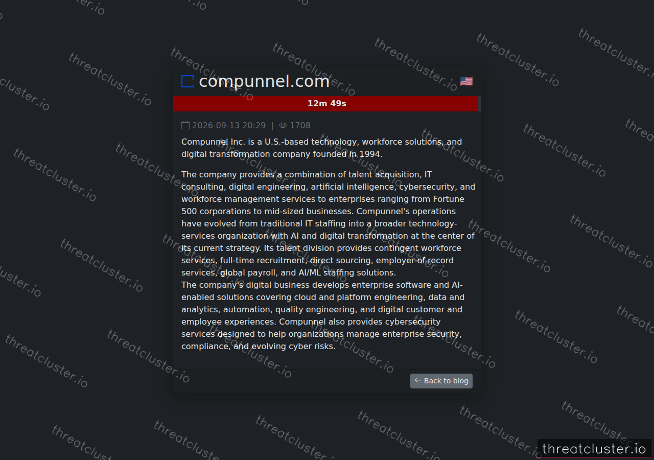Leak-site post naming compunnel.com, captured by ThreatCluster