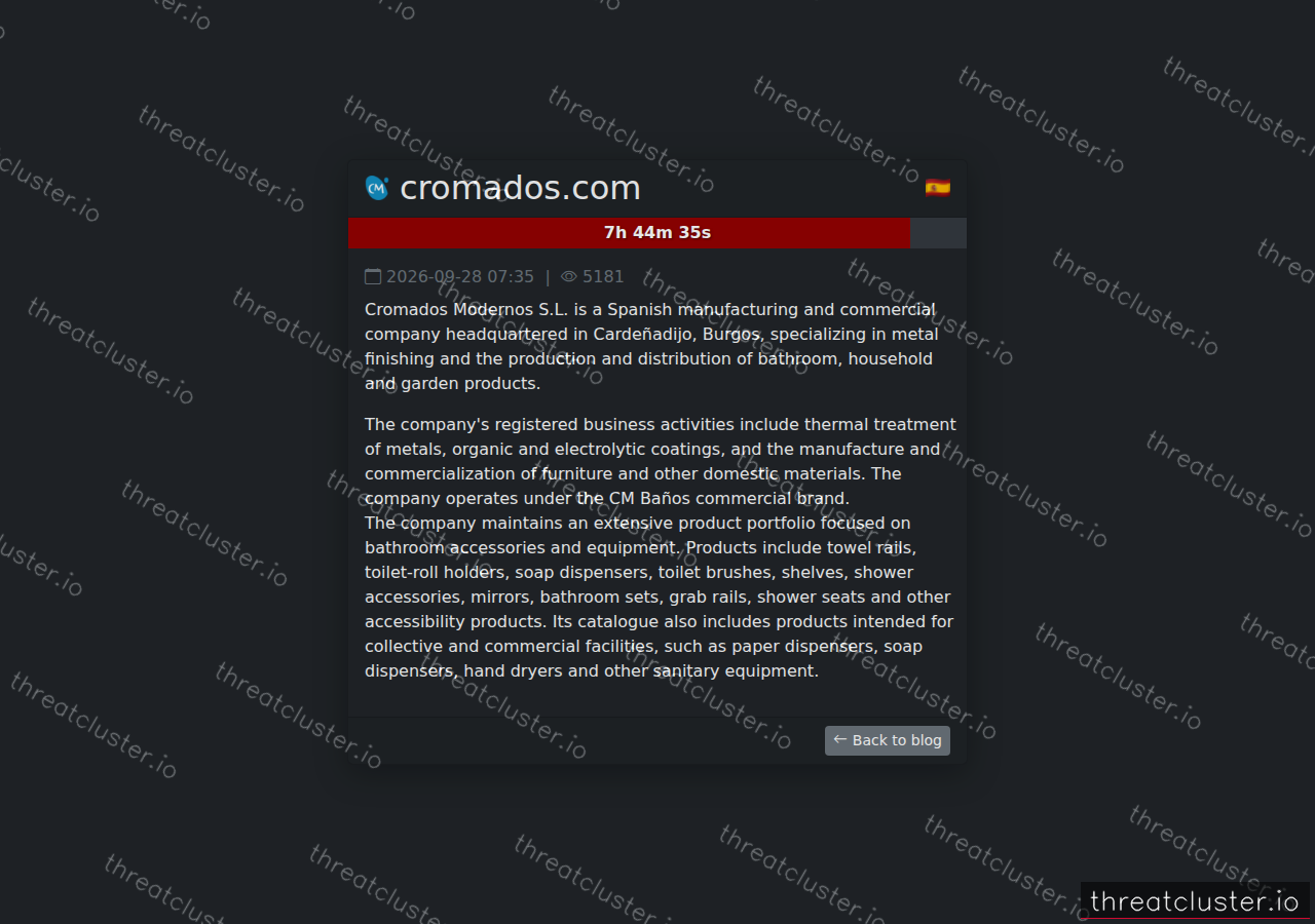 Leak-site post naming cromados.com, captured by ThreatCluster