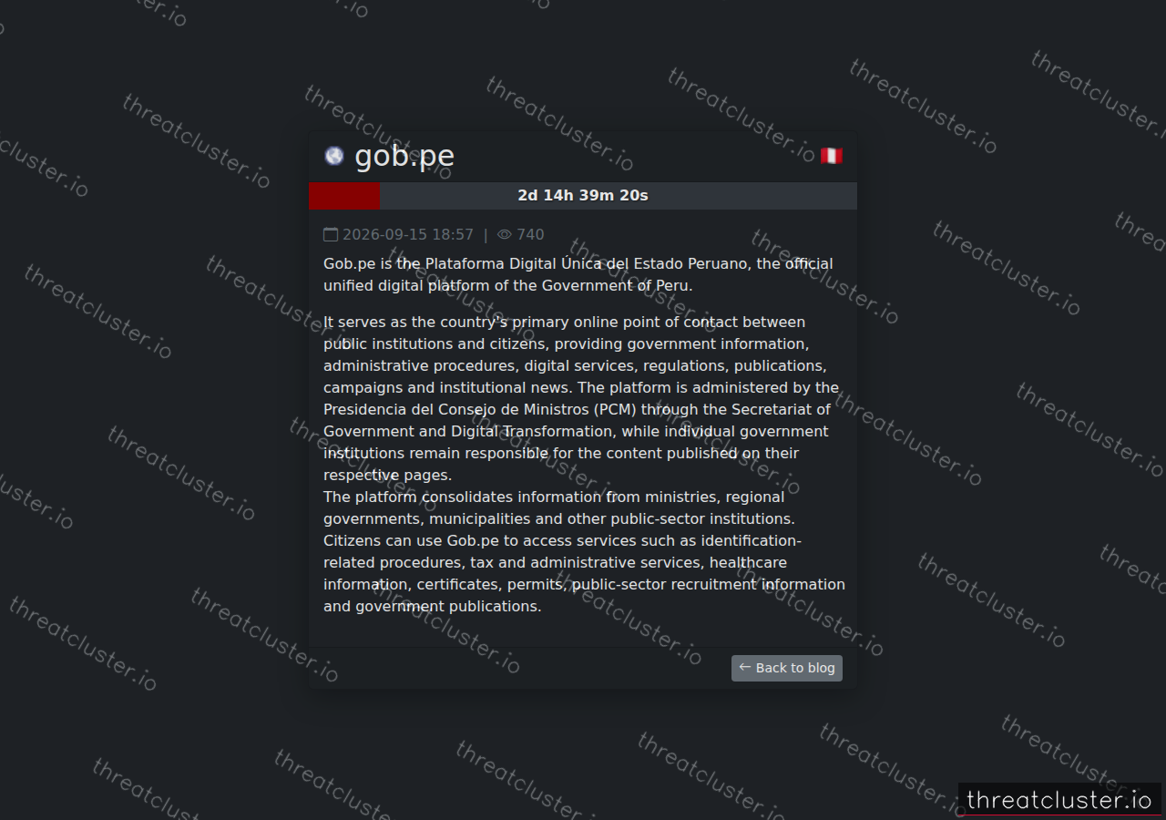 Leak-site post naming gob.pe, captured by ThreatCluster