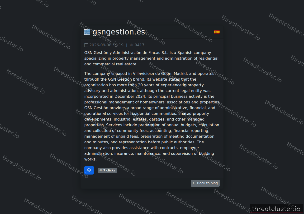 Leak-site post naming gsngestion.es, captured by ThreatCluster