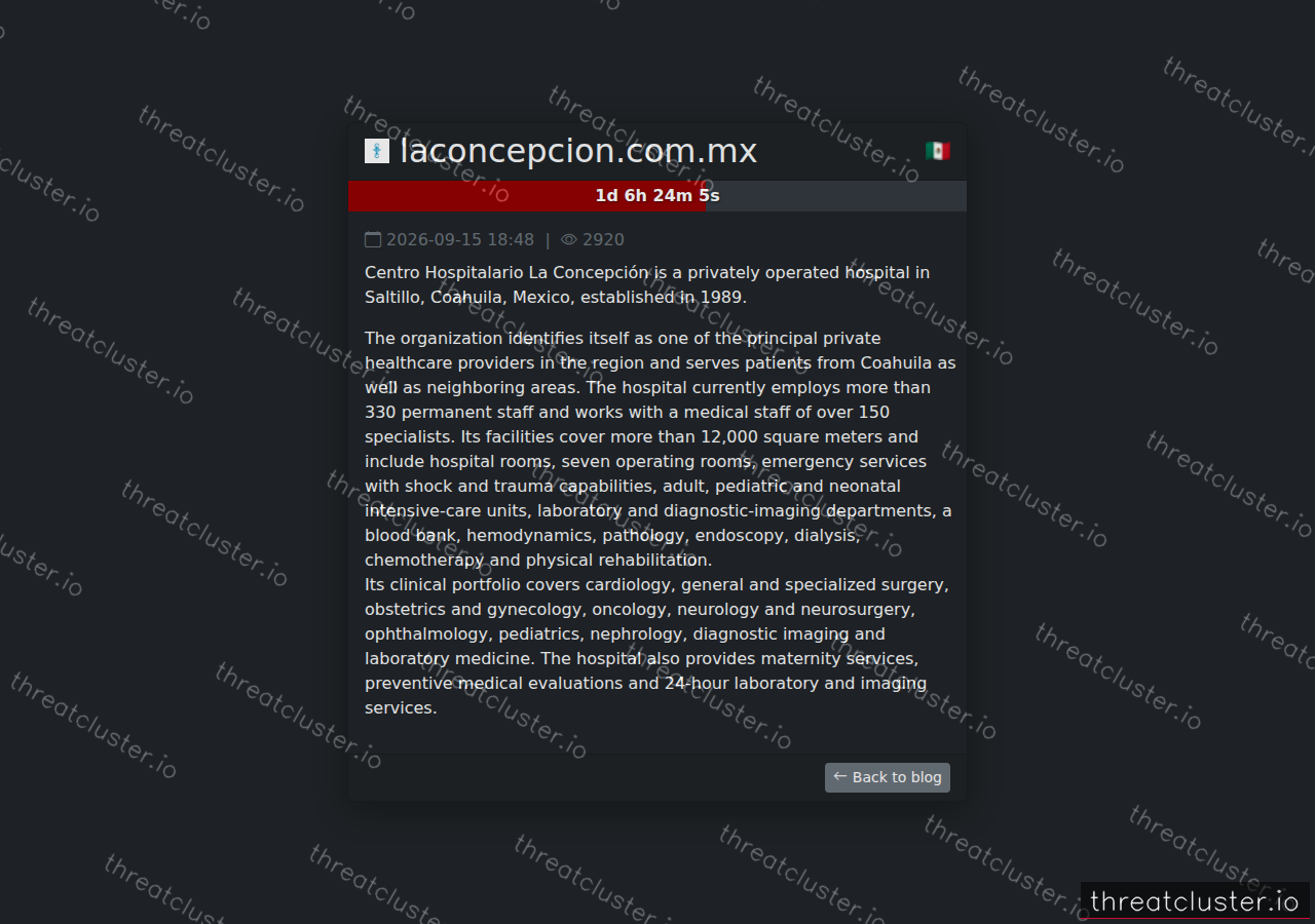 Leak-site post naming laconcepcion.com.mx, captured by ThreatCluster