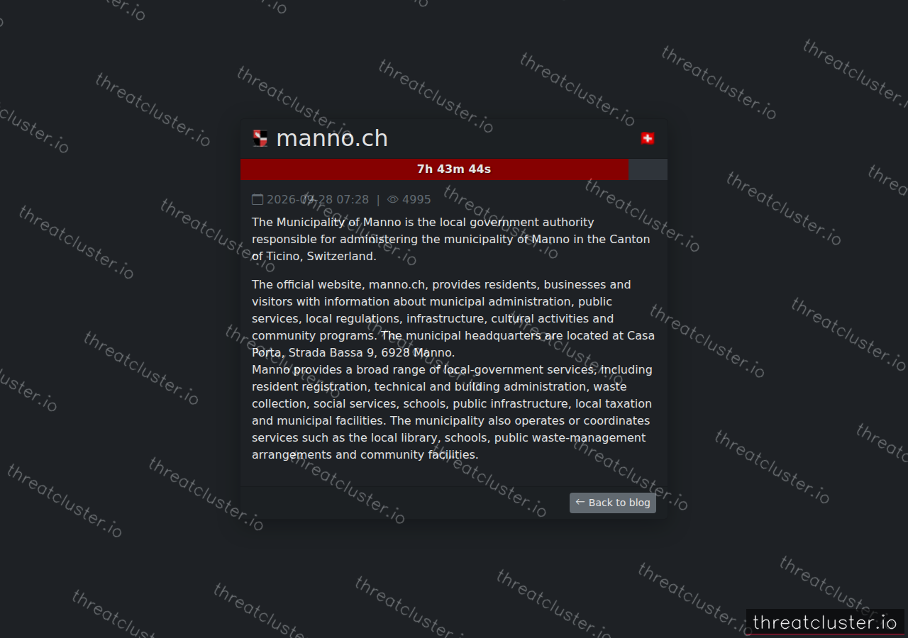 Leak-site post naming manno.ch, captured by ThreatCluster