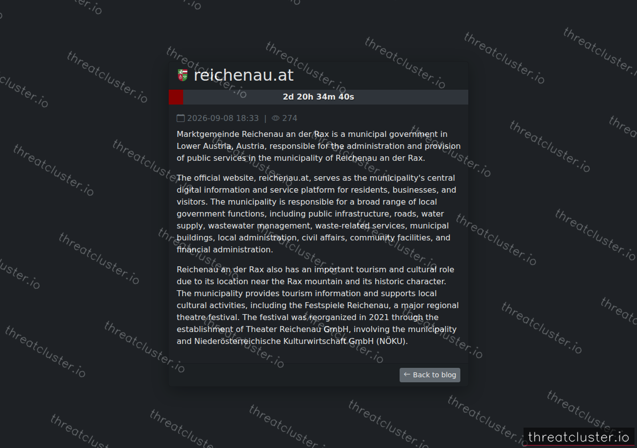 Leak-site post naming reichenau.at, captured by ThreatCluster